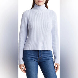 French Connection Mozart Crop Mock Turtleneck Sweater Light Blue size large